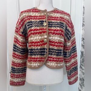 J. Crew NWT Vintage Striped Knit Cardigan in Red, Navy & Tan Medium